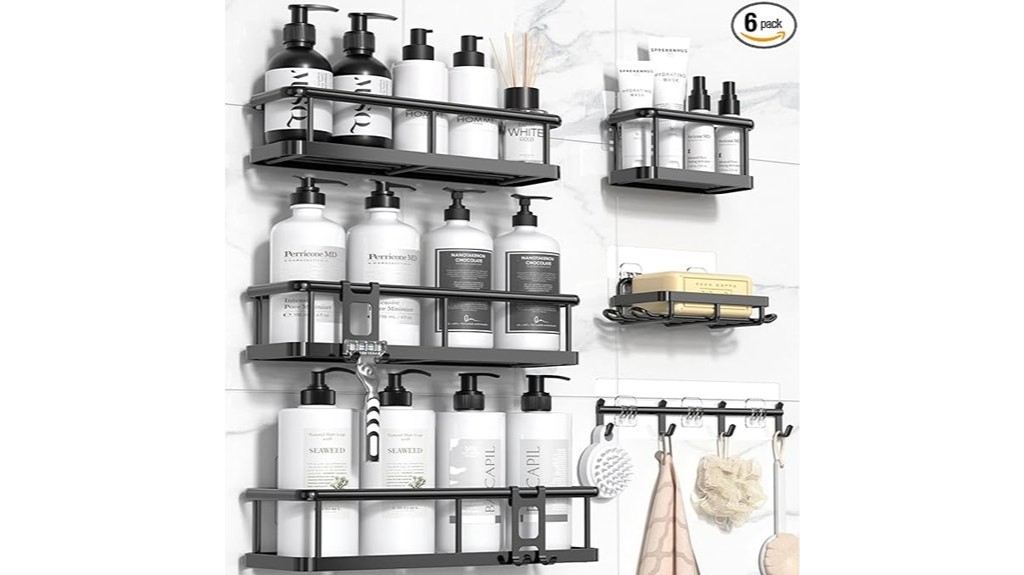 spacious shower organizer with hooks